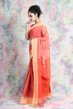 Load image into Gallery viewer, Orange Cotton Tant Saree With Stripes Design
