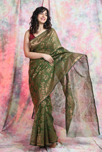 Load image into Gallery viewer, Olive Green Allover Weaving Jamdani Saree
