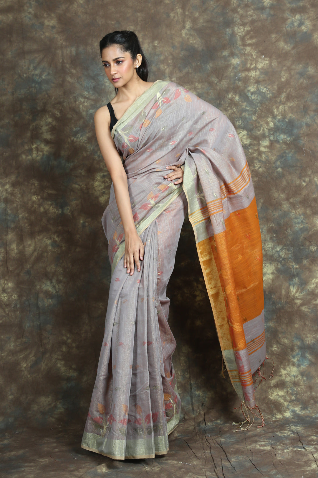 Mauve Tissue Saree With Allover Zari Weaving