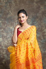 Load image into Gallery viewer, Yellow Silk Cotton Handwoven Soft Saree With Allover Thread Weaving
