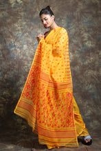 Load image into Gallery viewer, Yellow Silk Cotton Handwoven Soft Saree With Allover Thread Weaving
