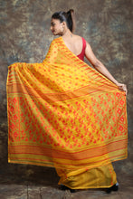 Load image into Gallery viewer, Yellow Silk Cotton Handwoven Soft Saree With Allover Thread Weaving
