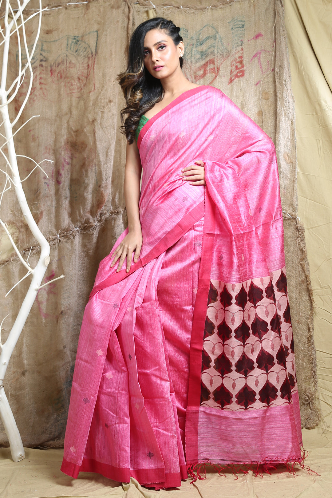 Pink Matka Handwoven Soft Saree With Weaving Pallu