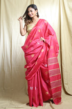Load image into Gallery viewer, Pink Blended Silk Handwoven Soft Saree With Allover Zari Box Design
