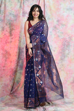 Load image into Gallery viewer, Deep Blue Copper Zari Weaving Jamdani Saree
