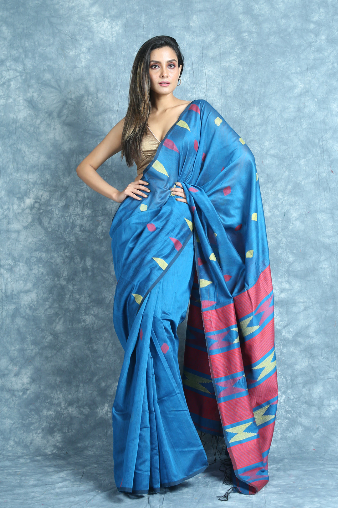 Temple Weaving Blue Handloom Saree