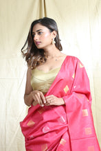 Load image into Gallery viewer, Pink Blended Silk Handwoven Soft Saree With Allover Zari Box Design
