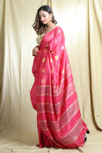 Load image into Gallery viewer, Pink Blended Silk Handwoven Soft Saree With Allover Zari Box Design
