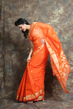 Load image into Gallery viewer, Orange Silk Cotton Handwoven Soft Saree With Zari Work
