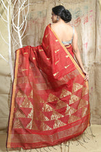 Load image into Gallery viewer, Red Cotton Tissue Handwoven Soft Saree With Allover Zari Woven

