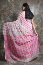 Load image into Gallery viewer, Off White Silk Cotton Handwoven Soft Saree With Allover Copper Zari Weaving
