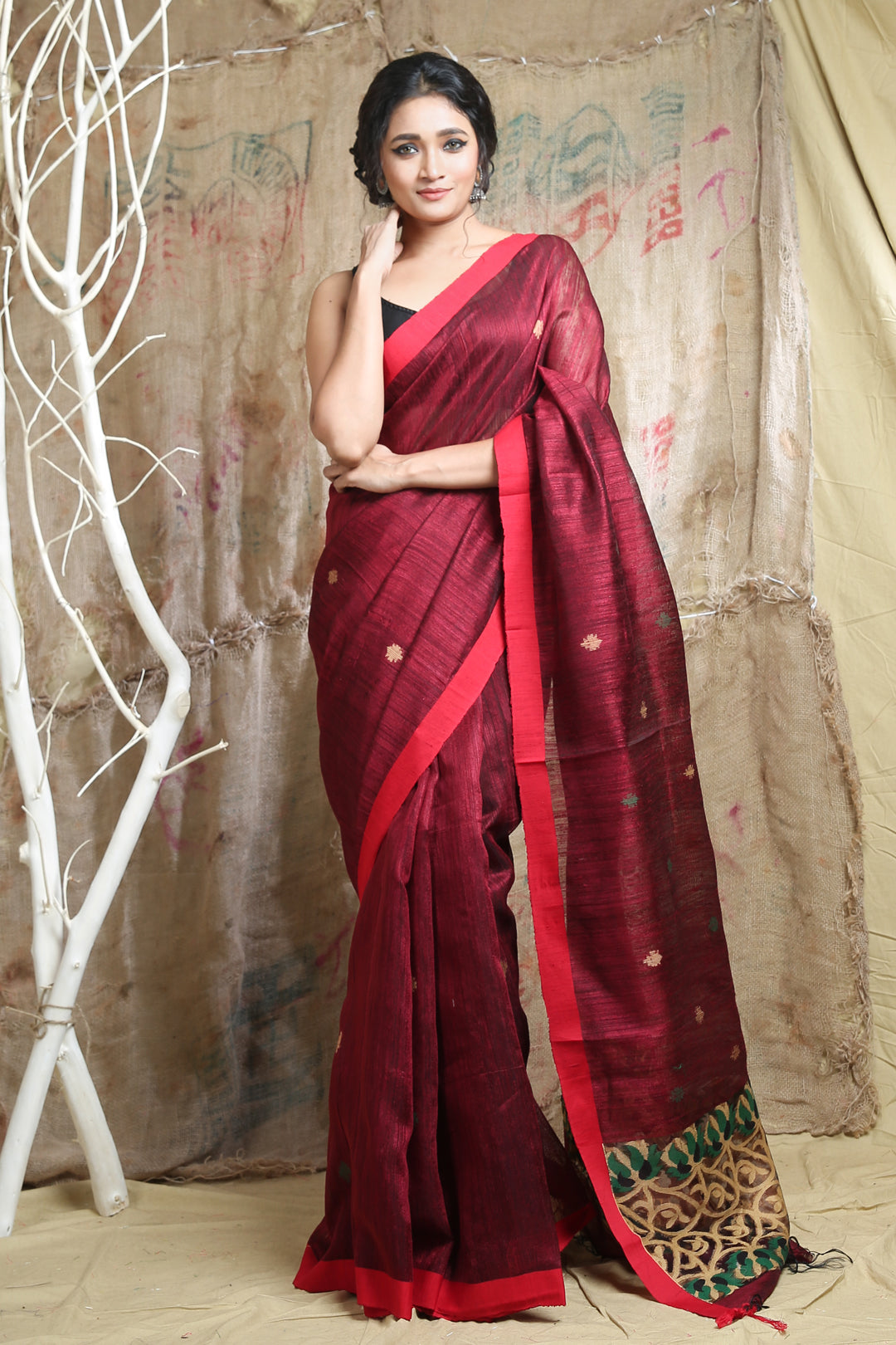 Red Matka Handwoven Soft Saree With Weaving Pallu