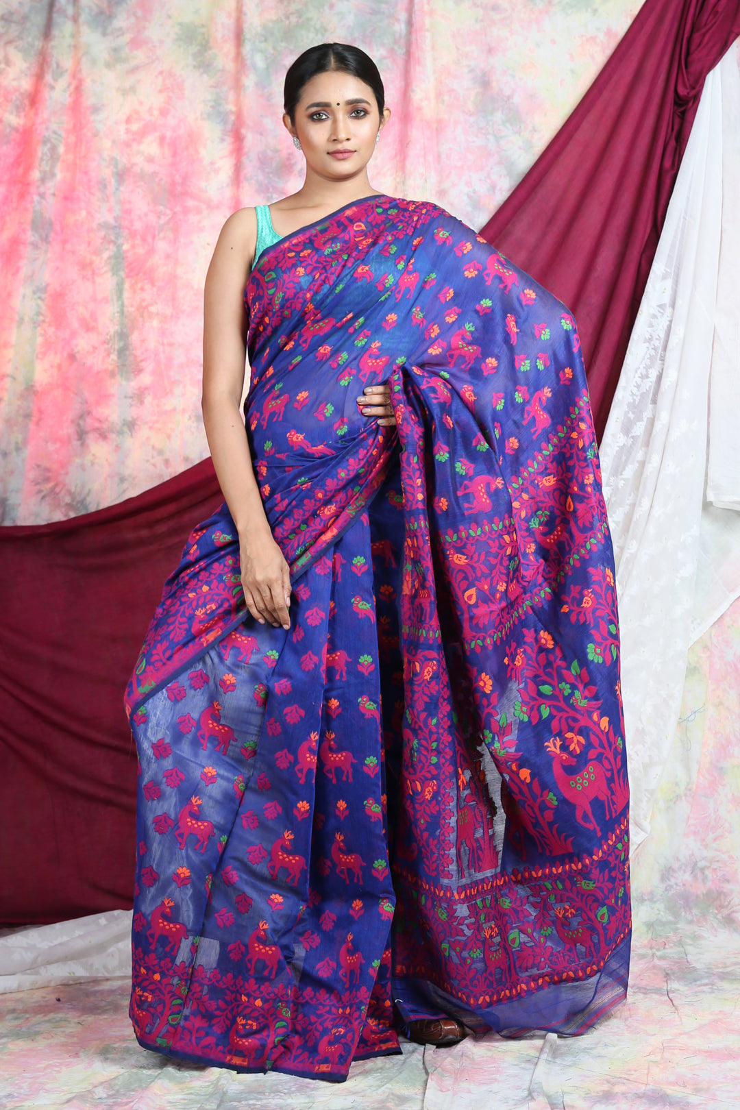 Berry Blue Allover Weaving Jamdani Saree