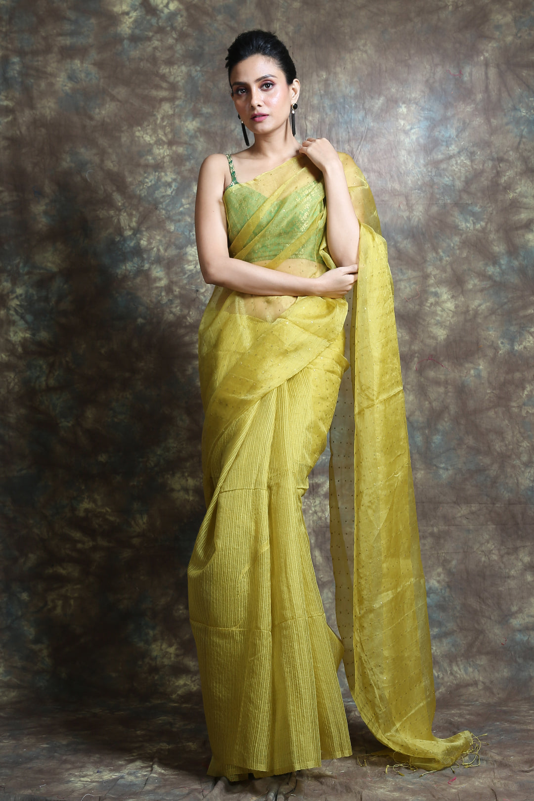 Light Yellow Resham Handwoven Soft Saree With Allover Sequen Work