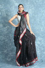 Load image into Gallery viewer, Checker Design Black Linen Saree
