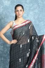Load image into Gallery viewer, Checker Design Black Linen Saree
