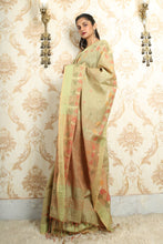 Load image into Gallery viewer, Beige Tissue Saree With Allover Zari Weaving
