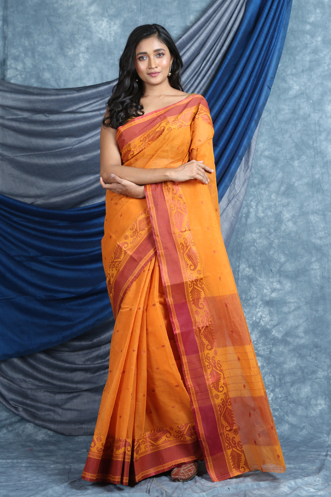 Orange Handwoven Cotton Tant Saree