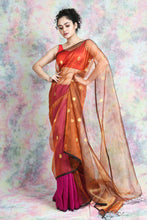 Load image into Gallery viewer, Orange &amp; Pink Matka Muslin Saree
