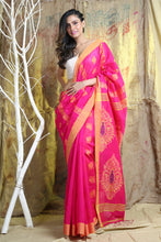 Load image into Gallery viewer, Magenta Blended Cotton Handwoven Soft Saree With Allover Woven Design
