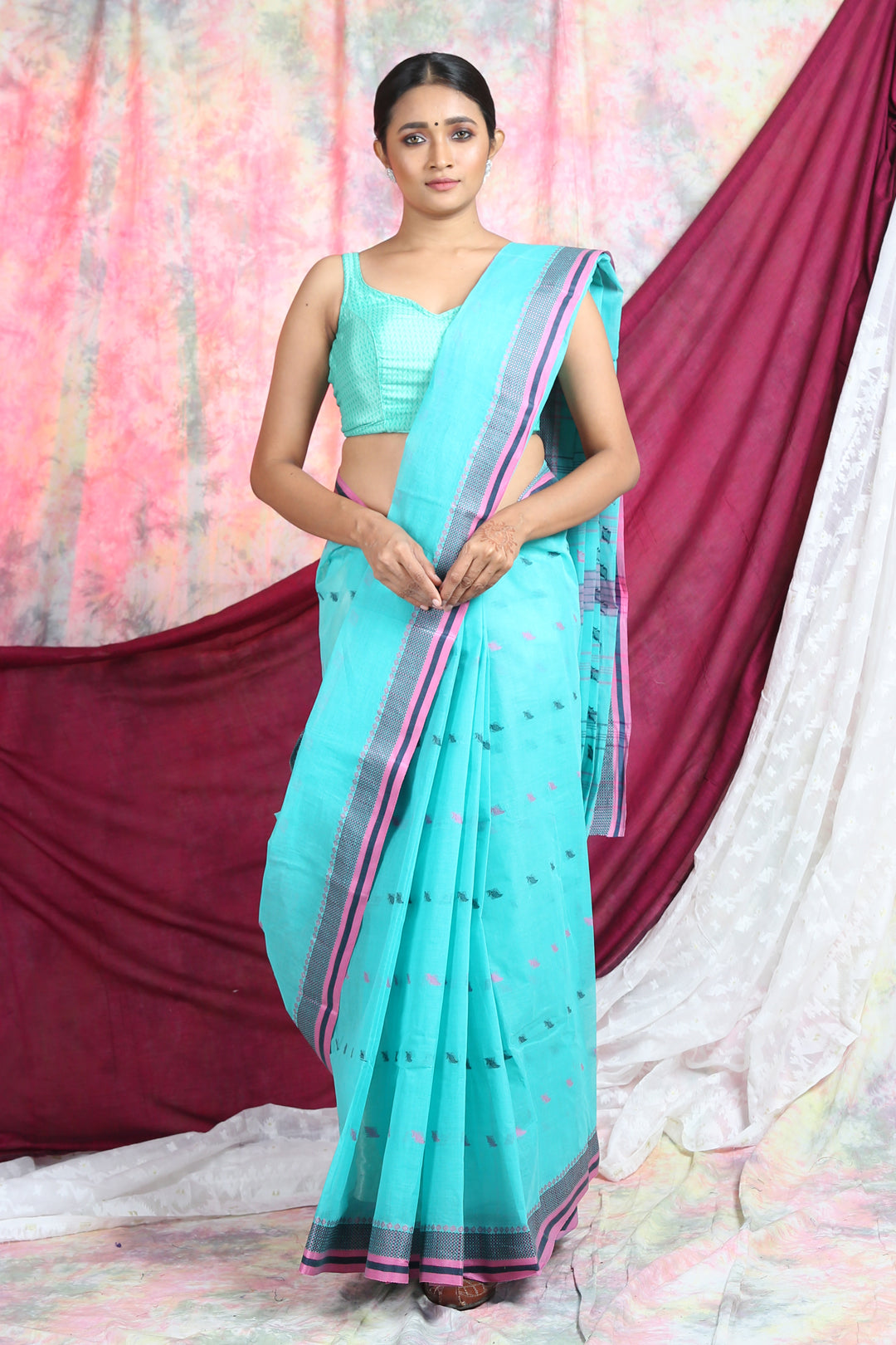Sky blue  Handwoven Cotton Tant Saree