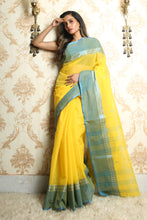 Load image into Gallery viewer, Yellow Handwoven Cotton Tant Saree
