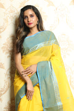 Load image into Gallery viewer, Yellow Handwoven Cotton Tant Saree
