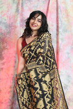 Load image into Gallery viewer, Black &amp; Yellow Allover Weaving Jamdani Saree
