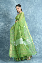 Load image into Gallery viewer, Green Handloom Saree With Zari Weaving
