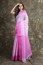 Load image into Gallery viewer, Lavender Handwoven Cotton Tant Saree With Strip Design
