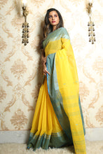Load image into Gallery viewer, Yellow Handwoven Cotton Tant Saree
