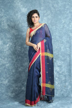 Load image into Gallery viewer, Dual Border Blue Linen Saree
