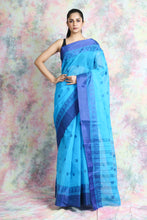 Load image into Gallery viewer, Blue Handwoven Cotton Tant Saree
