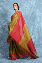 Load image into Gallery viewer, Musterd Blended Cotton Handwoven Soft Saree With Stripe Border &amp; Pallu

