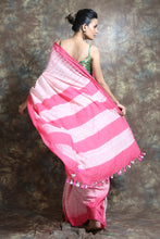 Load image into Gallery viewer, White Cotton Handwoven Soft Saree With Stripes Pallu
