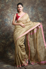 Load image into Gallery viewer, Beige Matka Handwoven Soft Saree With Sequen Pallu
