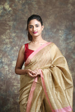 Load image into Gallery viewer, Beige Matka Handwoven Soft Saree With Sequen Pallu
