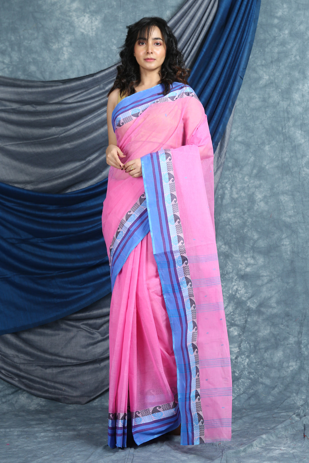 Baby Pink Handwoven Cotton Tant Saree