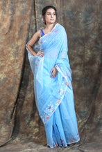 Load image into Gallery viewer, Arctic Blue Weaving Jamdani Saree with Floral Pallu
