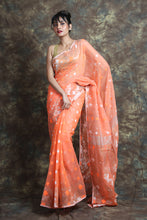 Load image into Gallery viewer, Peach Silk Cotton Handwoven Soft Saree With Zari Work
