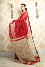 Load image into Gallery viewer, Red Handloom Saree With Gheecha Pallu
